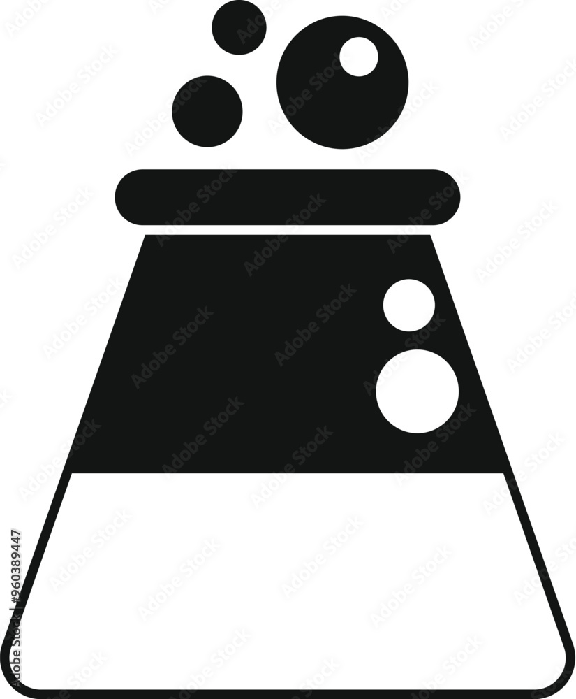 Poster chemical flask bubbling experiment icon in simple style isolated on white background