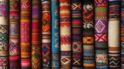 A collection of Peruvian fabric patterns in high resolution, featuring traditional motifs and vibrant colors for use in textile design
