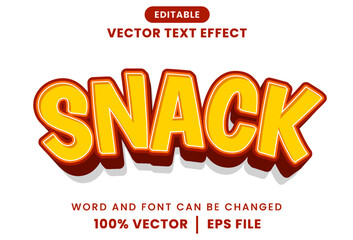 Snack 3d text effect. Bold cartoon style. Orange and brown text effect. Vector design.