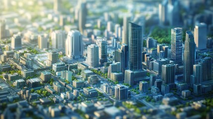 Obraz premium A smart city view with automated power grid systems seamlessly integrated, energy-efficient buildings,