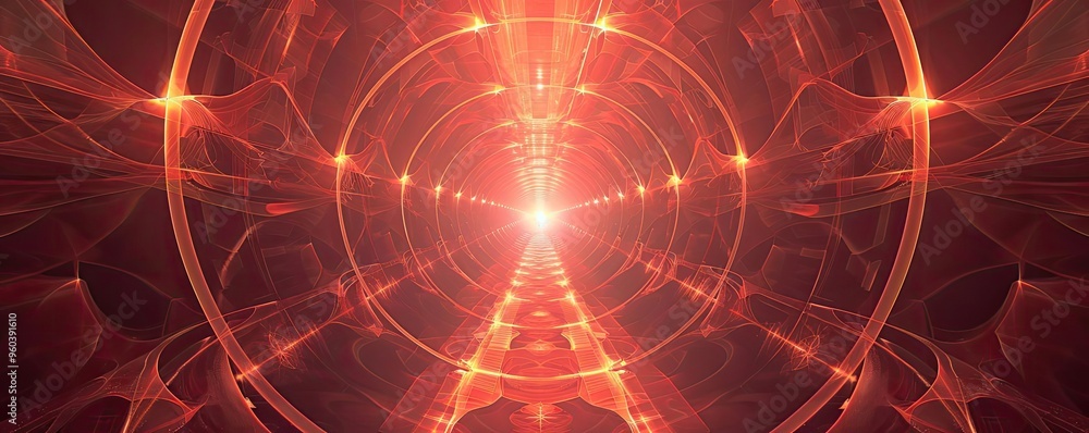 Poster Abstract illustration of red light emanating from a central point, creating a captivating visual effect with energy and movement.