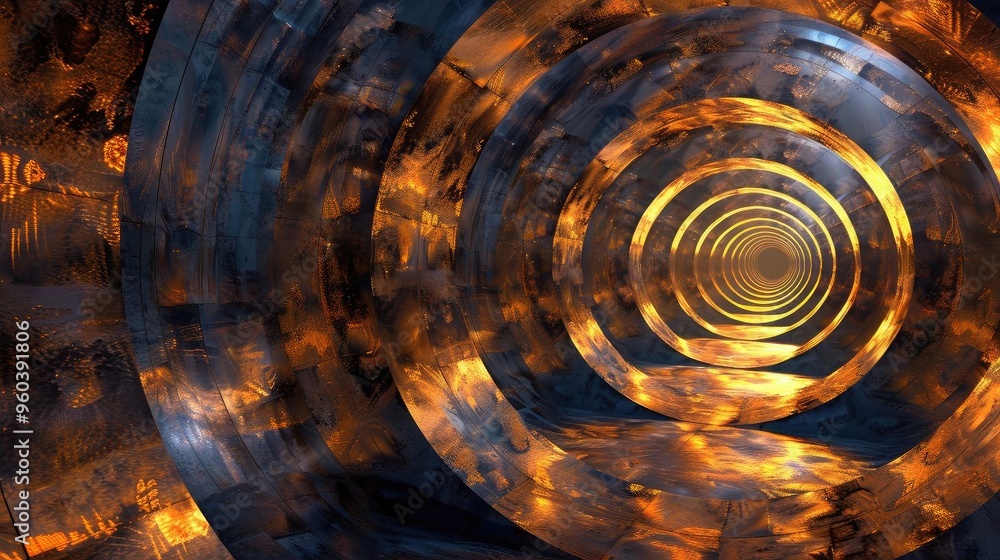 Aufkleber A vivid abstract image featuring swirling patterns of gold and blue, creating a stunning depth perception and visual intrigue.