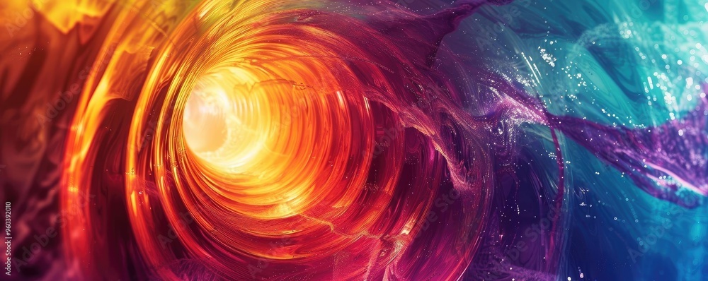 Poster A vibrant abstract tunnel radiating light and color, creating a mesmerizing visual journey through a digital landscape.