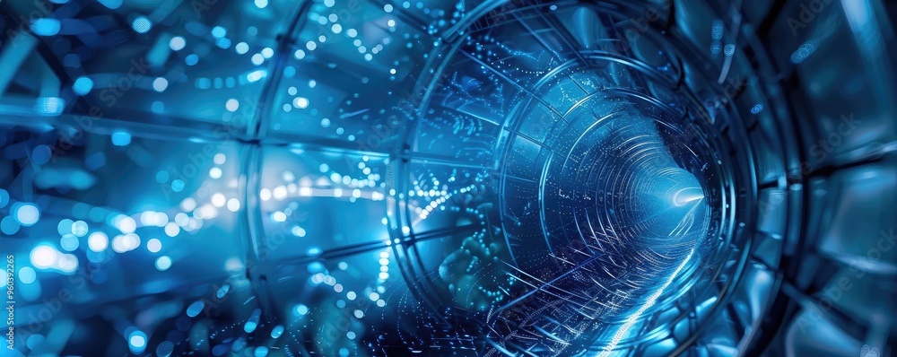 Poster Futuristic digital tunnel with glowing lights and abstract patterns, creating a sense of speed and innovation in technology.