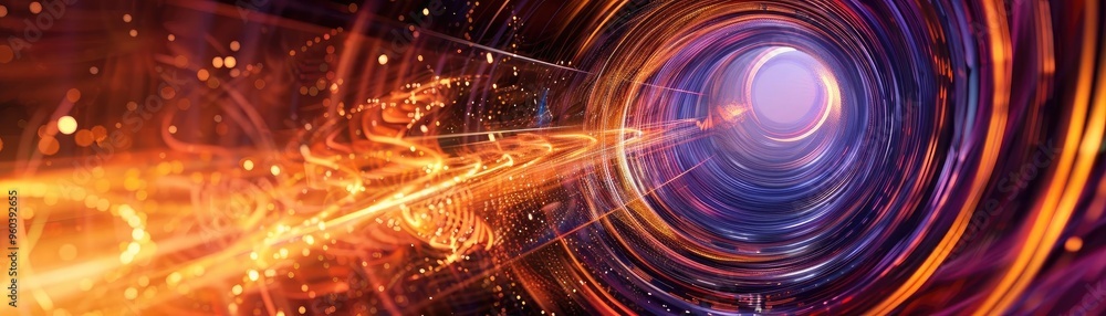 Poster Dynamic abstract swirl of light and energy creating a vibrant tunnel effect, ideal for technology and science fiction concepts.
