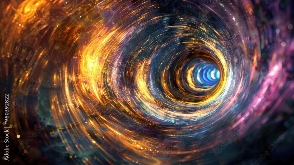 Poster an abstract depiction of a cosmic swirl, showcasing vibrant colors and mesmerizing patterns of light