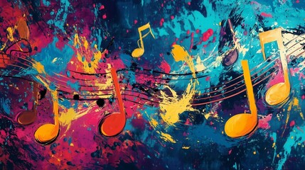 Musical Notes in a color splash on a colorful background