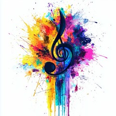 Musical Note in a color splash on a white background