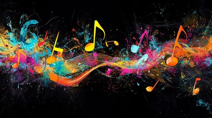 Musical Notes in a color splash on a black background