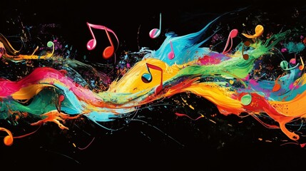 Musical Notes in a color splash on a black background