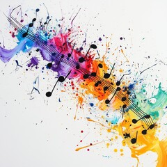 Musical Notes in a color splash on a white background