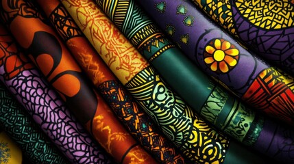 Digital rendering of Ghanaian fabric patterns with traditional elements and vibrant colors, ideal for textile design and decoration