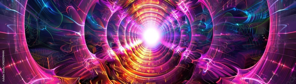 Poster A vibrant abstract design showcasing swirling colors and dynamic light patterns, evoking energy and movement.