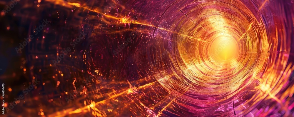 Aufkleber Abstract representation of light rays and energy in vibrant colors, creating a tunnel effect, perfect for digital art backgrounds.