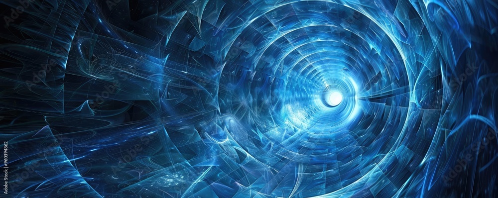 Poster a mesmerizing blue swirl of light and energy, creating a sense of depth and movement in a cosmic dig
