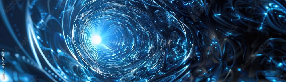 Poster A mesmerizing swirl of blue light, creating an ethereal tunnel effect with luminous energy and a sense of depth and motion.