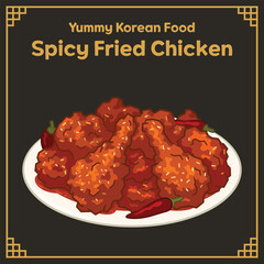 Yummy Korean Spicy Fried Chicken illustration, Spicy Fried Chicken, food vector