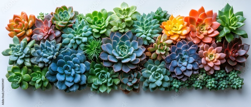 Wall mural Colorful Succulents Arranged in a Row on a White Background