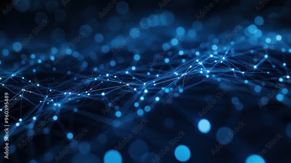 Aufkleber a blue background filled with a complex network of interconnected dots and lines, representing a tec