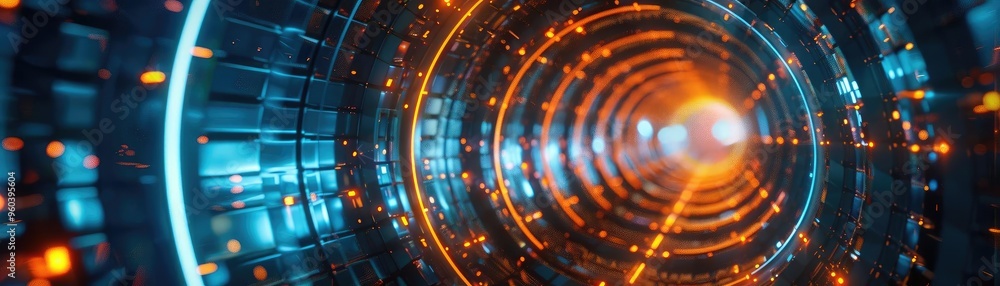 Poster A vibrant, futuristic tunnel with glowing lights and intricate patterns, creating a sense of depth and movement.