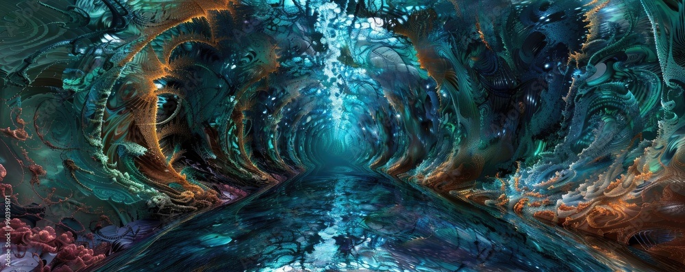 Aufkleber a mesmerizing tunnel of abstract waves in vibrant shades of blue and green, evoking a sense of depth