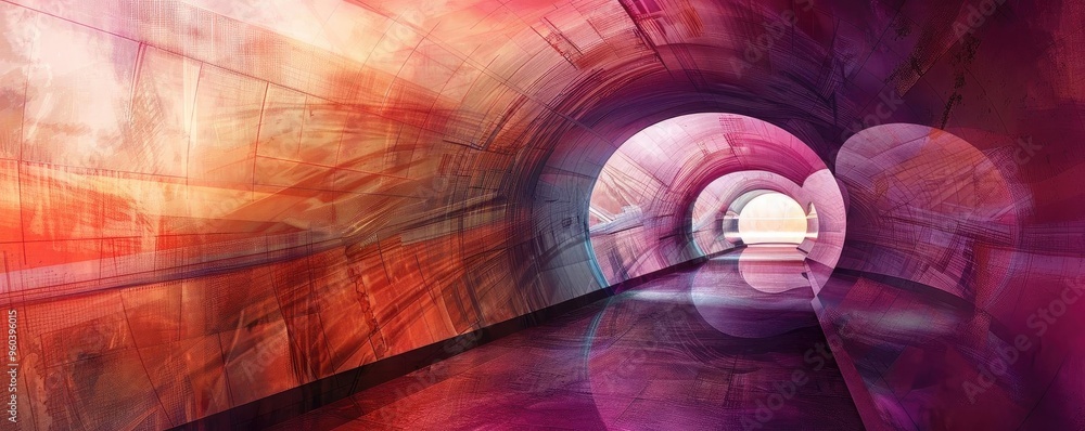 Aufkleber A vibrant abstract tunnel with colorful light patterns creating an intriguing and surreal atmosphere.