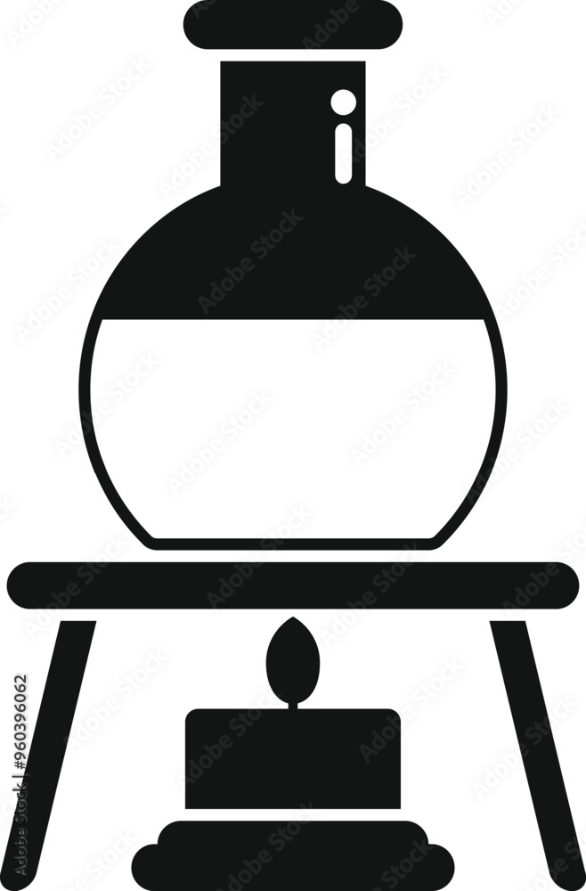 Aufkleber chemical flask being heated on tripod with candle icon in simple style on a white background