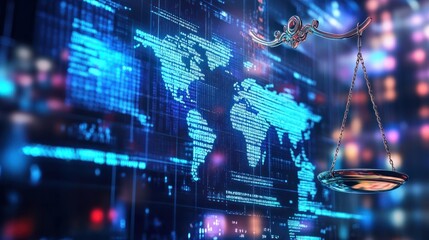 Obraz premium A digital screen displaying global laws, depicting the reach of elaw in the digital age