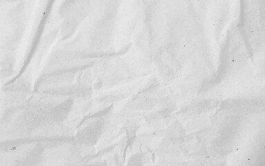 White crumpled craft paper texture as background. Light grey paper texture, Old vintage page or grunge vignette of old newspaper. Pattern rough art creased grunge letter with copy space for text.