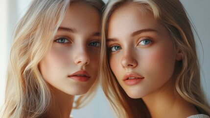Obraz premium A pair of women positioned side by side, suitable for social events or advertising