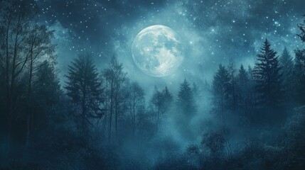 Naklejka premium Enchanted Forest Under Moonlight