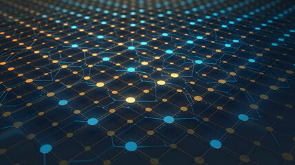 Fototapeta premium Futuristic Blockchain Data Network Glowing Decentralized Nodes in Secure Digital World Innovative Cryptocurrency Technology Visualization