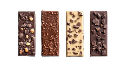 Collection of milk chocolate bars isolate on transparency background