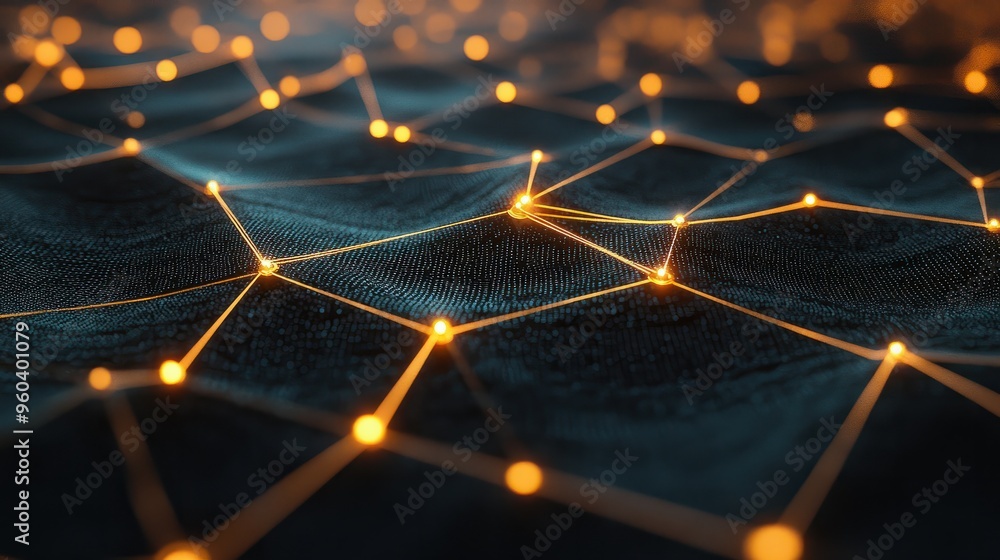 Poster abstract network connections with glowing nodes on a dark background