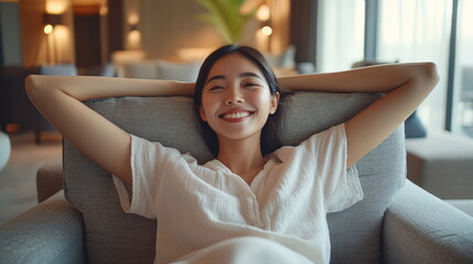 Asian girl in comfortable lounging chair