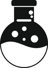 Simple vector icon of a round bottom flask containing bubbling liquid, isolated on a white background