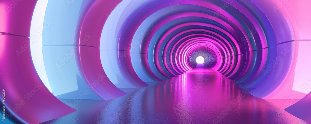 Poster A vibrant tunnel illuminated with colorful neon lights, creating a futuristic and captivating atmosphere for creative visuals.
