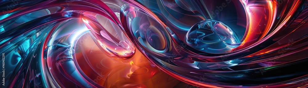 Poster Abstract swirling shapes in vibrant colors create a mesmerizing visual experience with depth and movement.