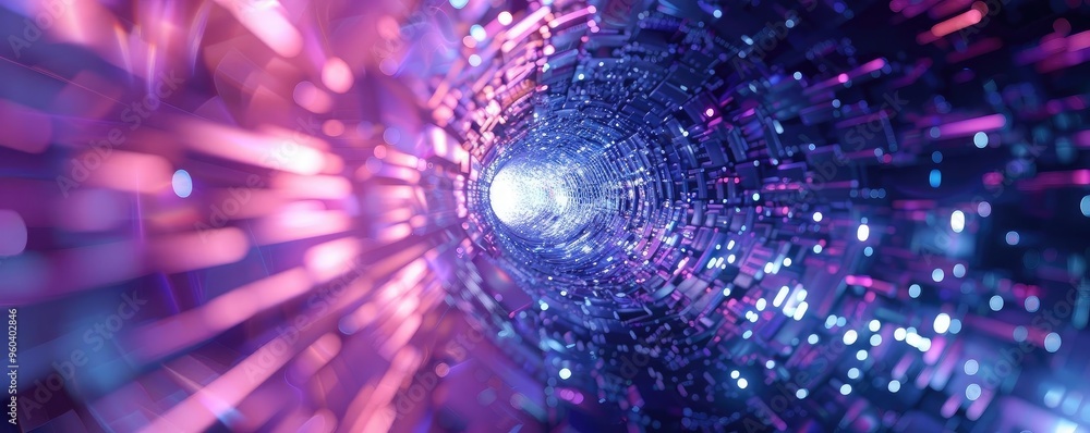 Poster A mesmerizing view of a colorful tunnel filled with vibrant lights, creating an immersive and futuristic atmosphere.