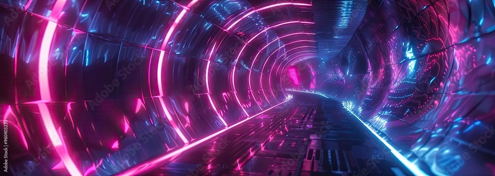 Poster vibrant tunnel with glowing lights in pink and blue, creating a futuristic atmosphere perfect for sc