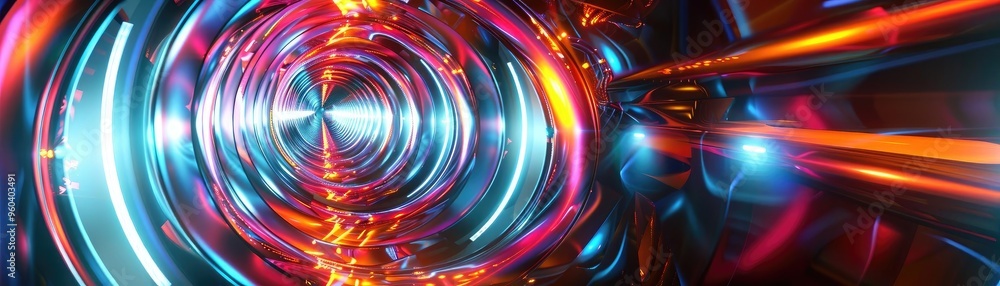 Poster a vibrant, abstract representation of light trails in a tunnel, showcasing colorful patterns and dyn