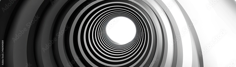 Poster a captivating black and white image of a circular tunnel, evoking depth and mystery, ideal for moder