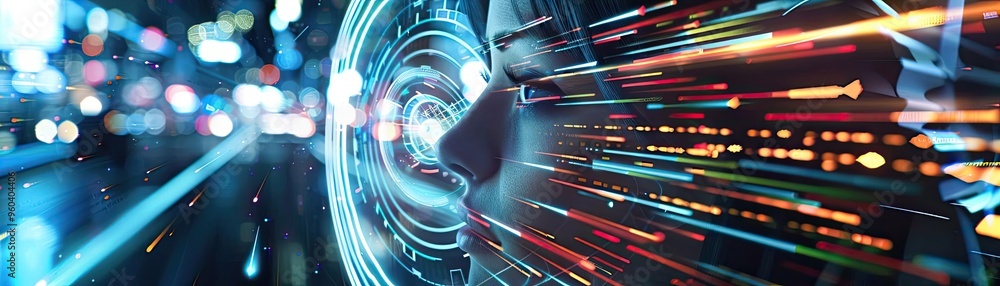 Poster Dynamic light trails illustrate the concept of innovation and technology, capturing a sense of speed and futuristic evolution.