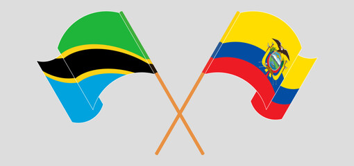 Crossed and waving flags of Tanzania and Republic of Ecuador. Vector illustration