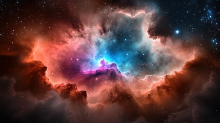 Obraz premium Celestial Symphony: Cosmic Landscape of Vibrant Stardust Clouds and Iridescent Nebulae