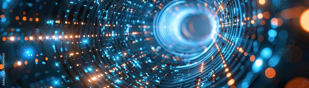 Poster A vibrant abstract image showcasing lights and patterns, representing technology and digital innovation in a captivating way.