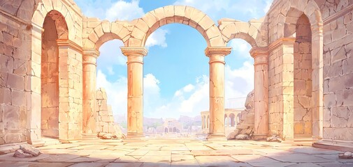 Fototapeta premium Classic coliseum with ancient stone pillars and arches, historical architecture, timeless