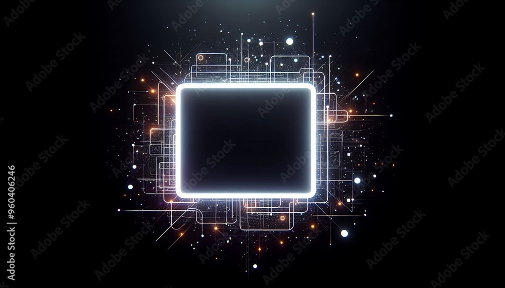 Poster a black and white image of a square with a white frame. the frame is filled with a lot of small dots