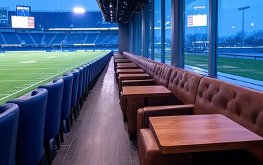 Obraz premium Luxurious private box seating with a clear view of the stadium field, exclusive experience