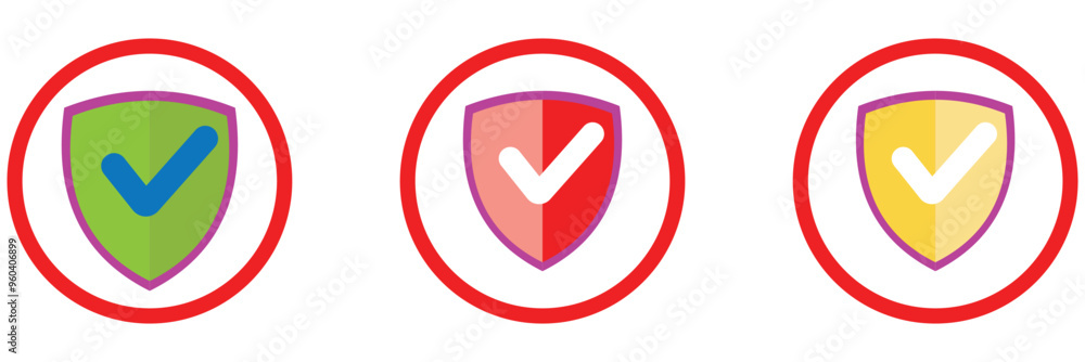 Poster shield with check mark icon set